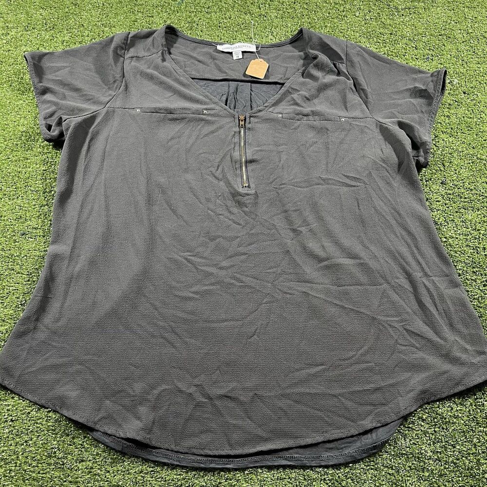 Tempted Hearts Women's Plus Size 2X Short Sleeve Blouse 1/4 Zip Collar